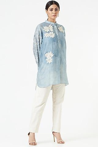 ash blue embroidered a-line shirt tunic