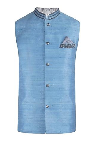 ash blue embroidered bundi jacket