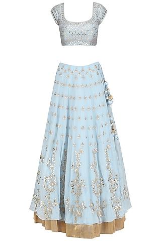 ash blue embroidered lehenga set