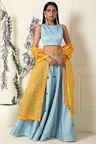 ash blue embroidered lehenga set