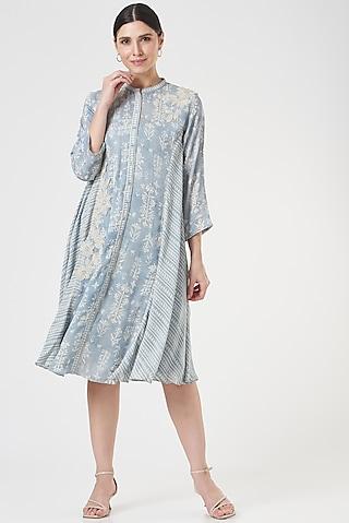 ash blue embroidered shirt tunic