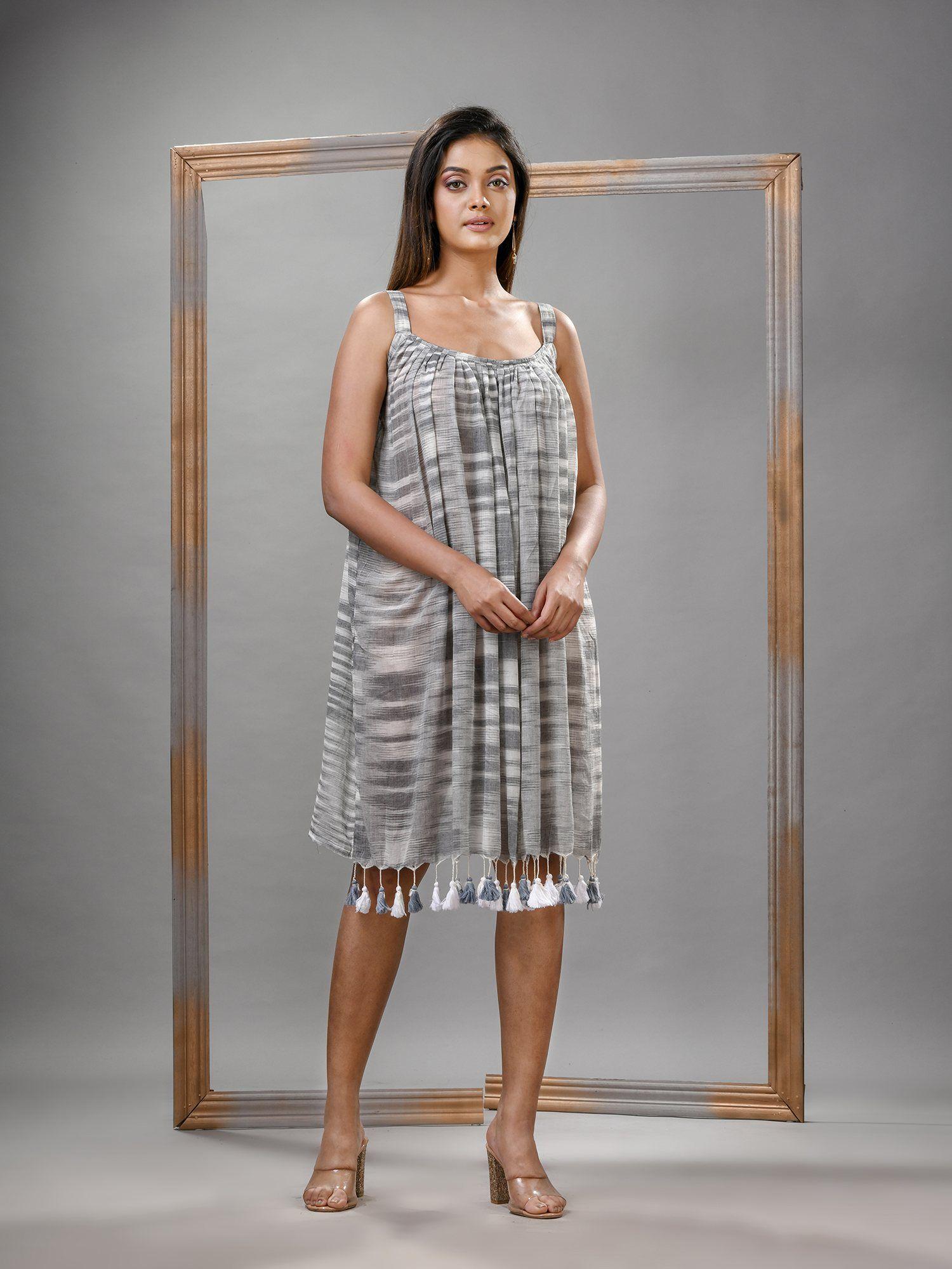 ash cotton bengal handwoven knee length dress