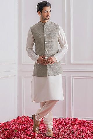 ash grey embroidered nehru jacket