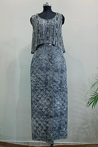 ash grey printed top with skirt