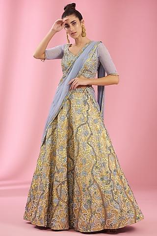 ash grey silk embellished lehenga set