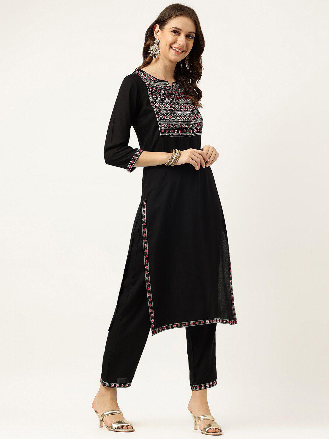 ashlee ethnic motifs embroidered mirror work kurta with trousers