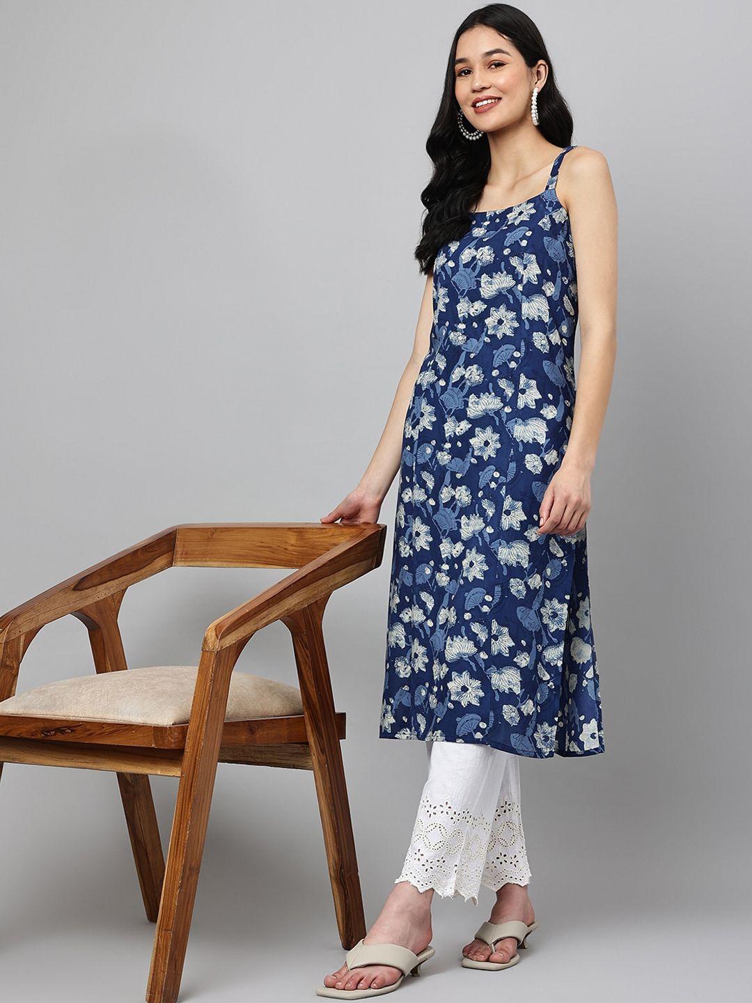 ashlee women blue & white floral printed kurta