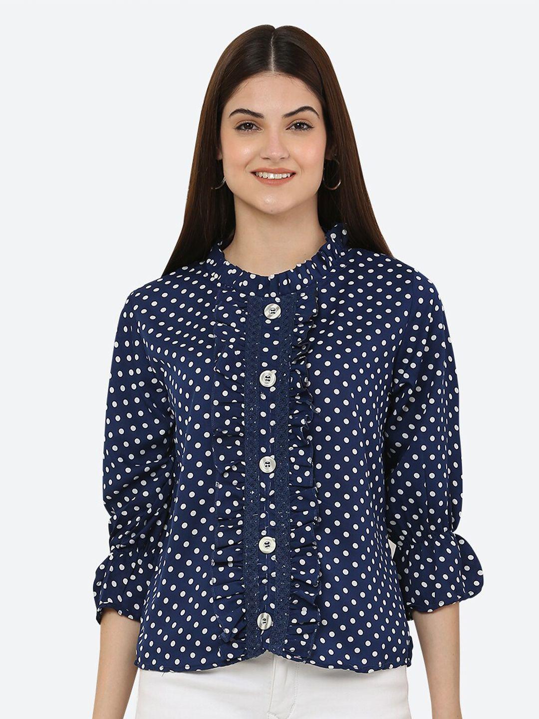 ashnaina blue mandarin collar shirt style top
