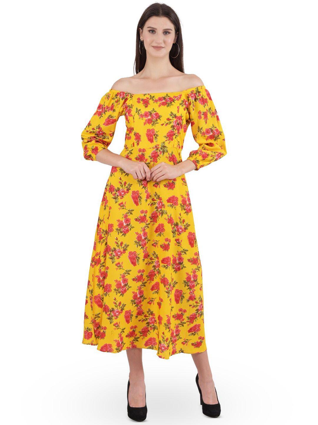 ashnaina floral print off-shoulder crepe fit & flare midi dress