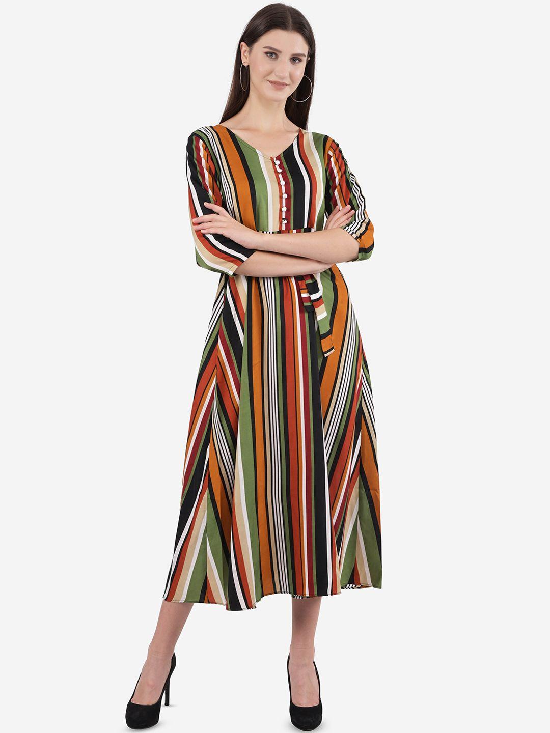 ashnaina multicoloured striped crepe a-line midi dress