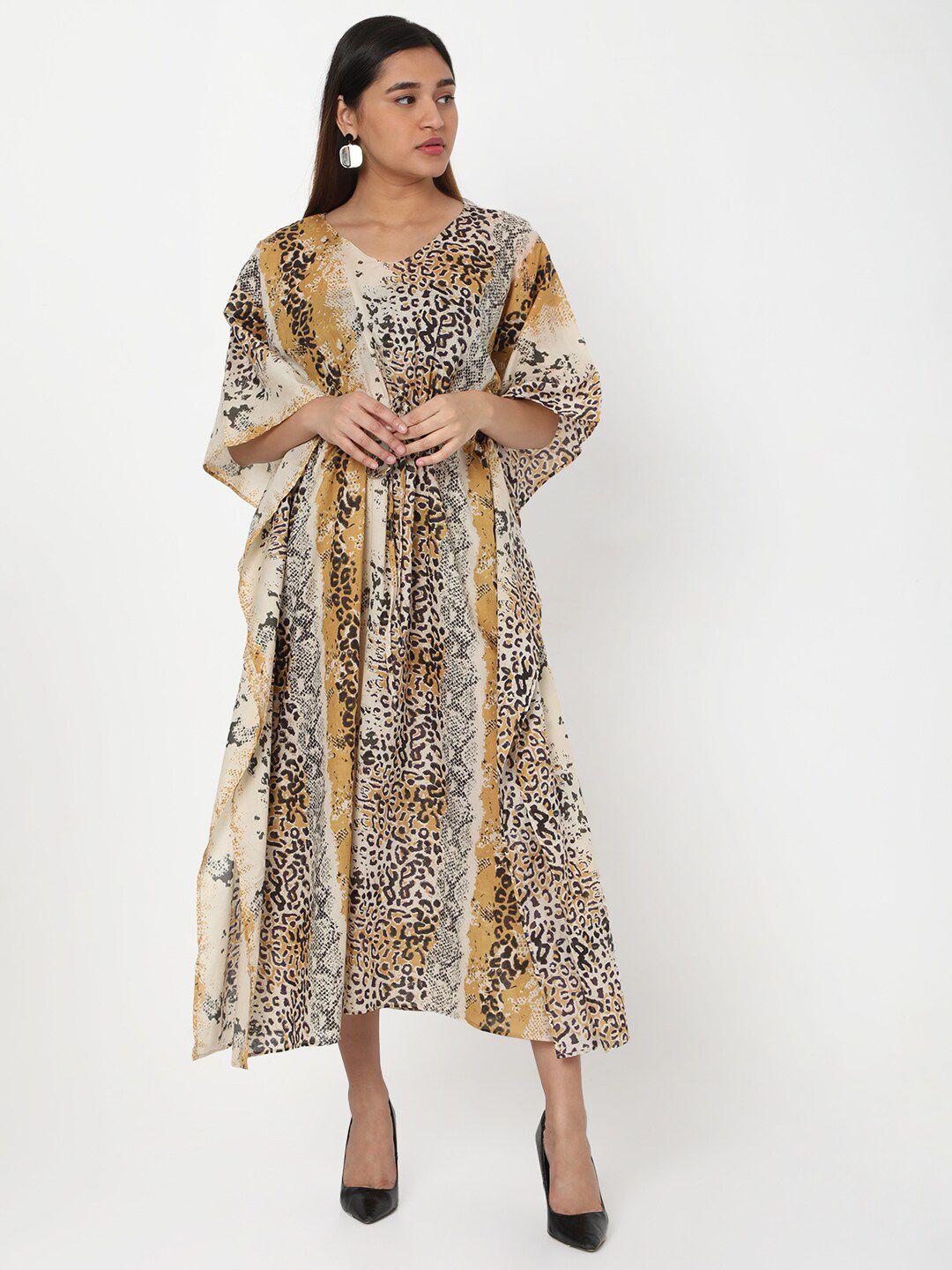 ashtag animal printed flared sleeve cotton fit & flare midi dress