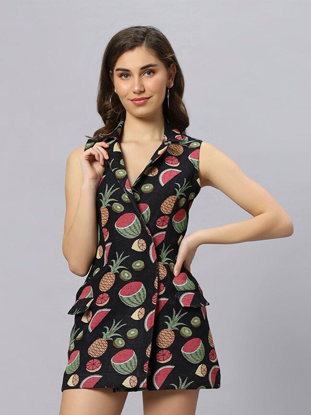 ashtag black & red print jacquard sleeveless dress