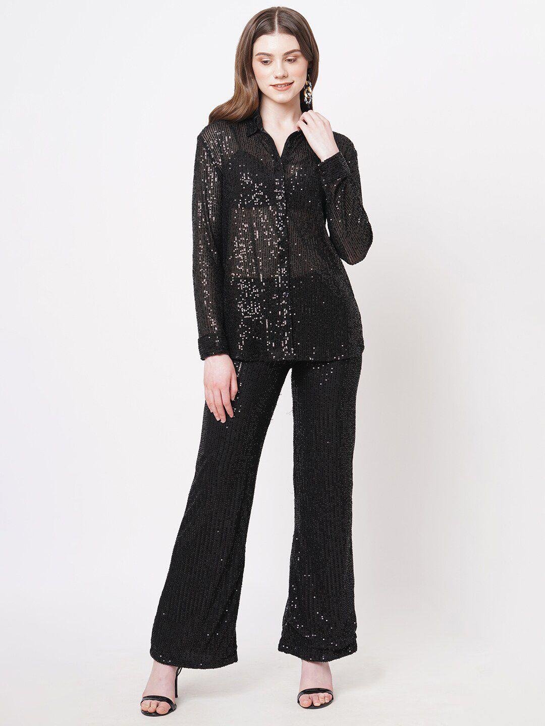 ashtag black embellished shirt style top