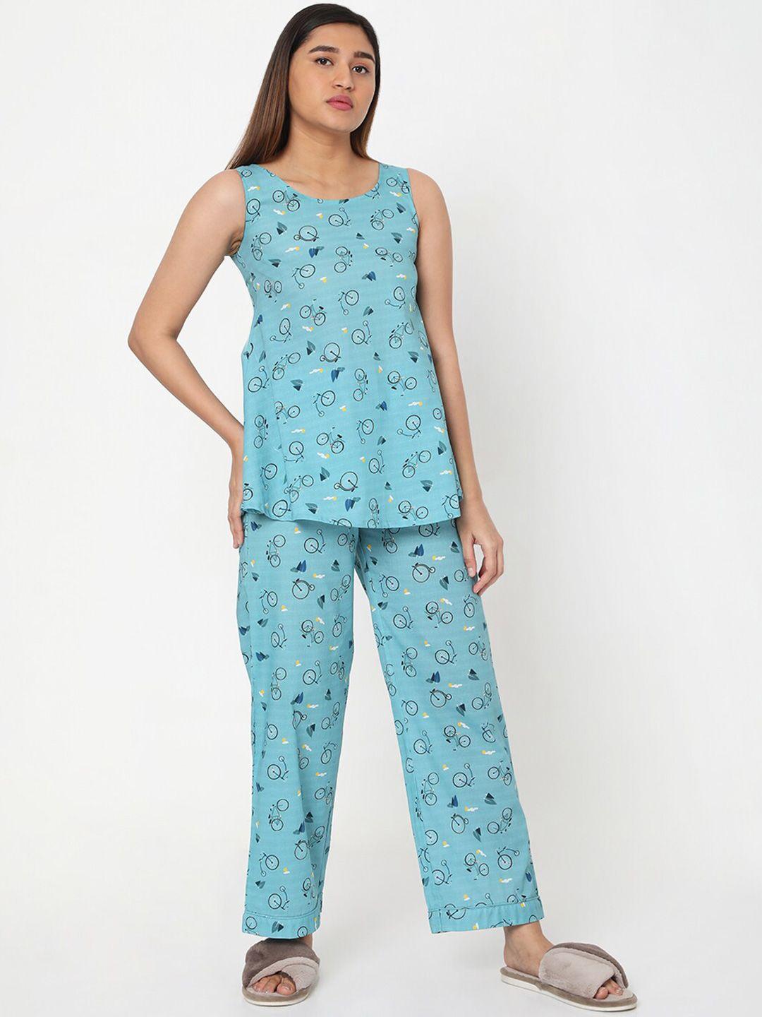 ashtag printed pure cotton top and pyjamas night suit