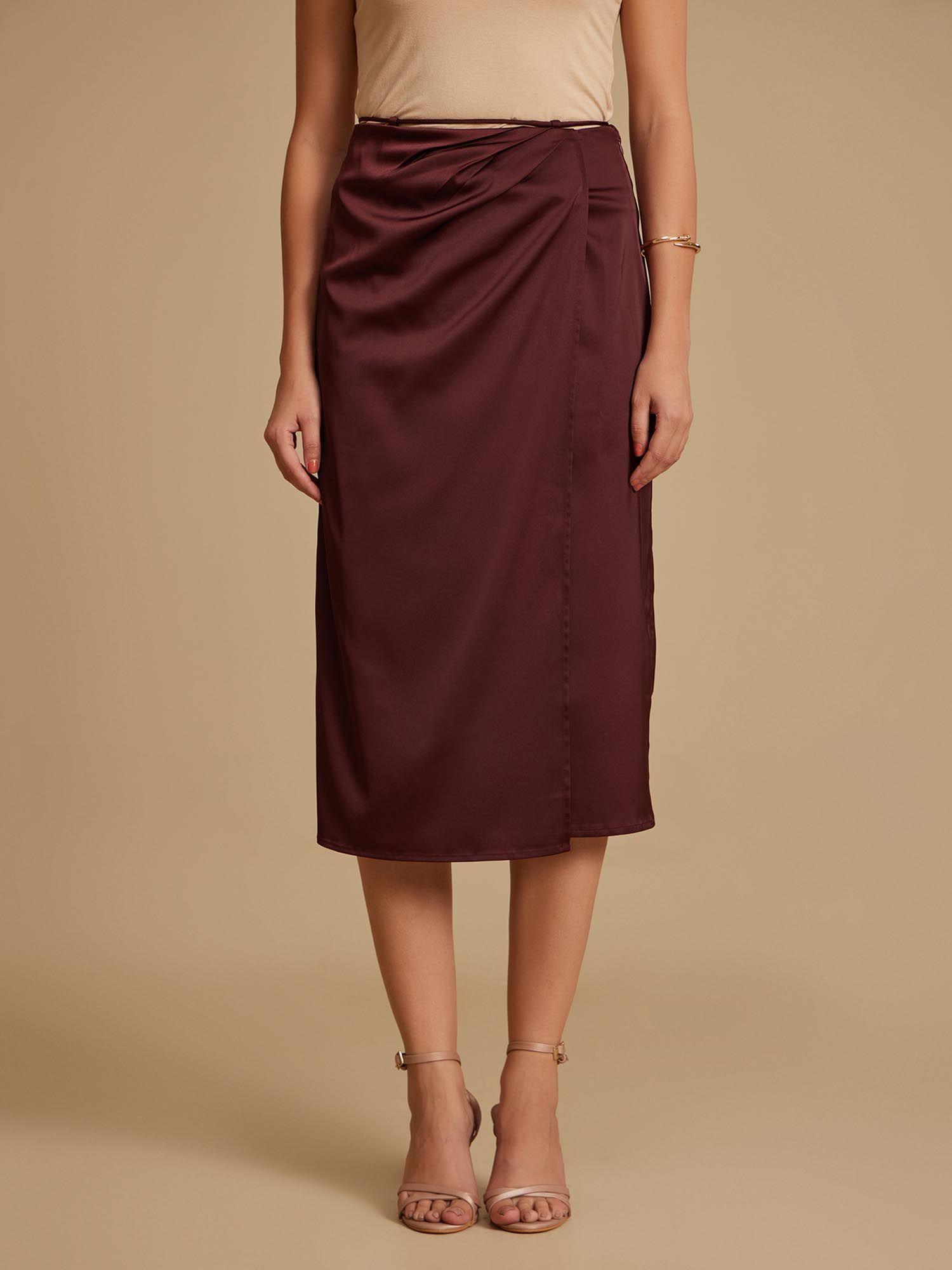 ashton wine solid midi skirt