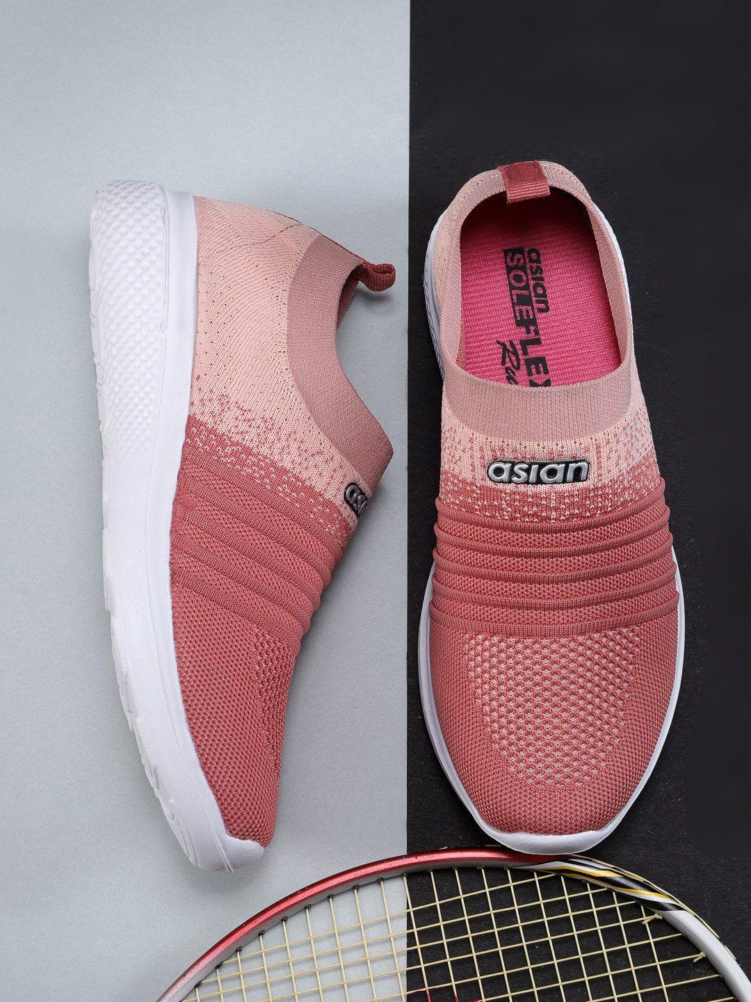 asian women peach-coloured woven design slip-on sneakers