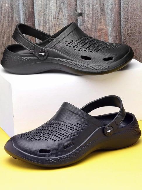 asian men's black back strap clogs