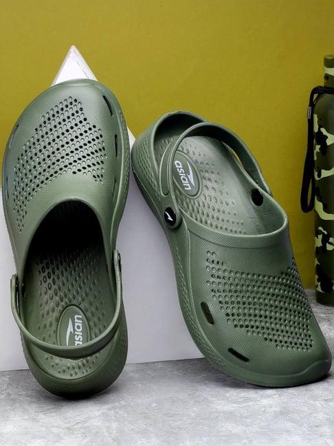 asian men's olive back strap clogs