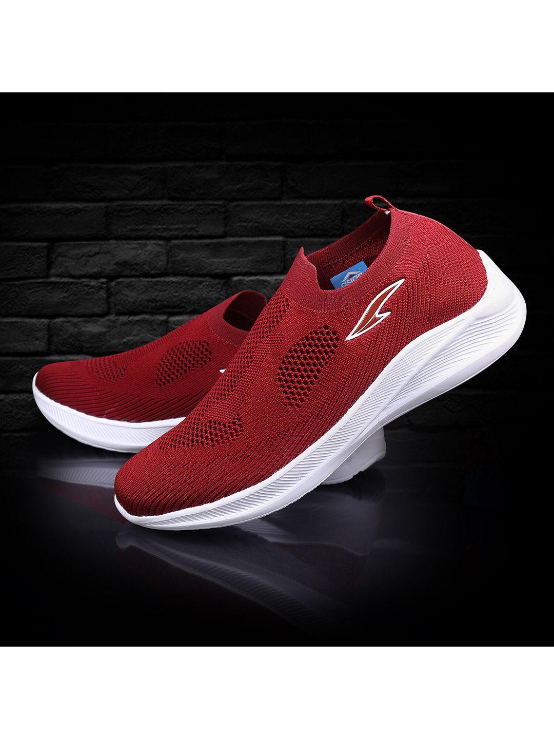 asian men maroon mesh running slip on shoes