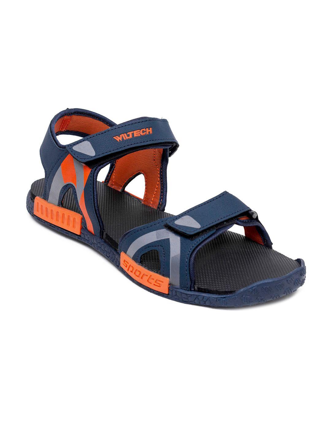 asian men navy blue & orange solid sports sandals