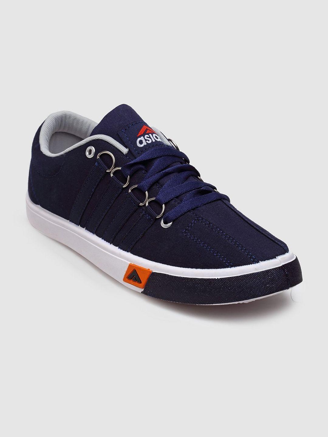 asian men navy blue solid lace-up sneakers