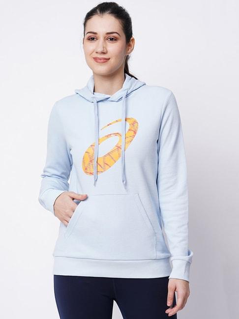 asics blue logo print hoodie