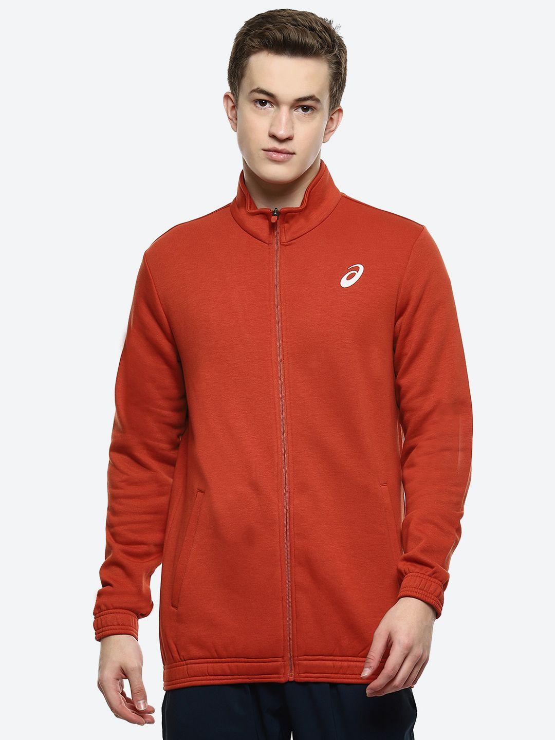 asics fleece full zip mock collar brand logo printed sporty jackets