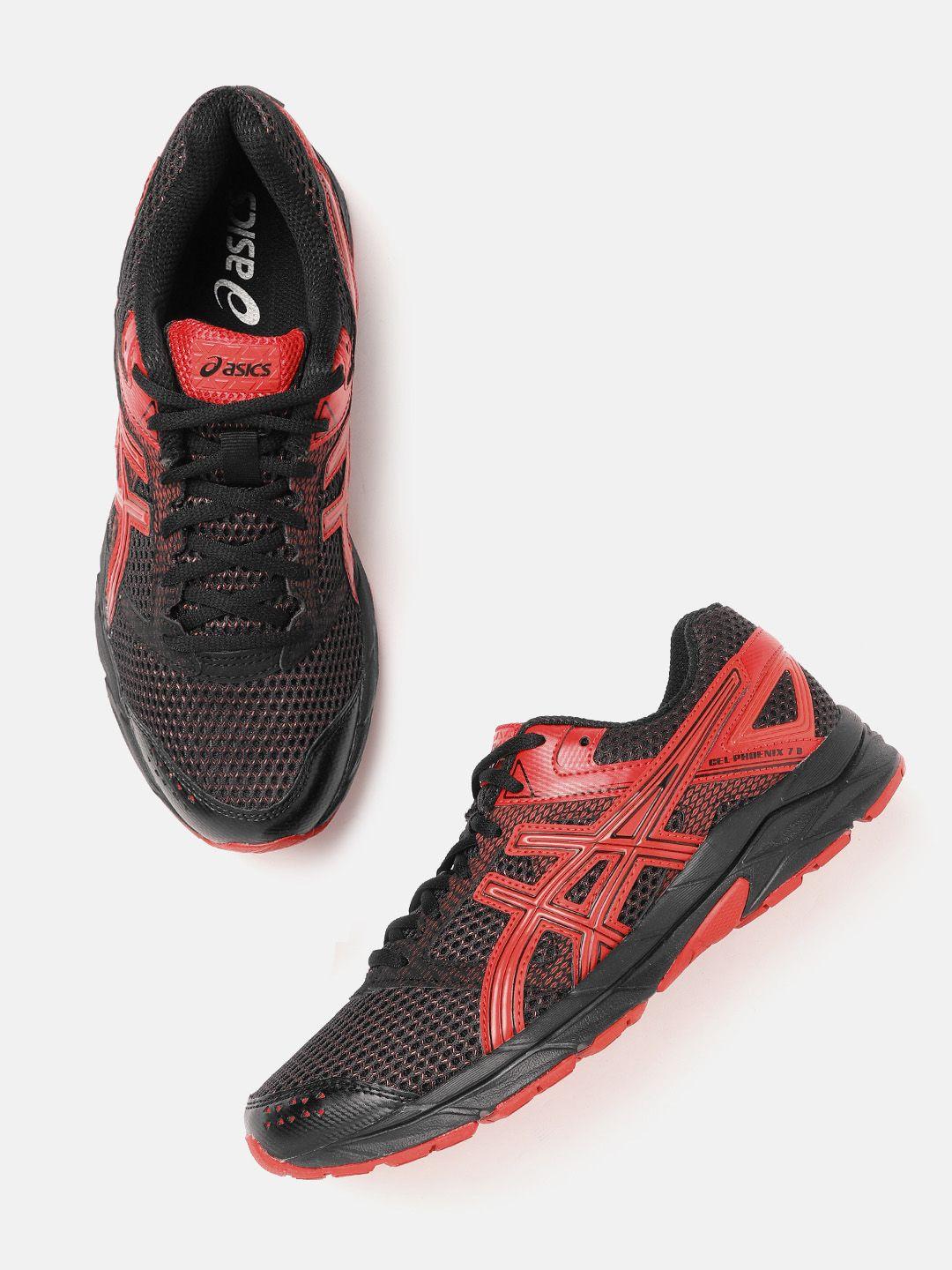 asics men black & red woven design gel-phoenix 7b running shoes