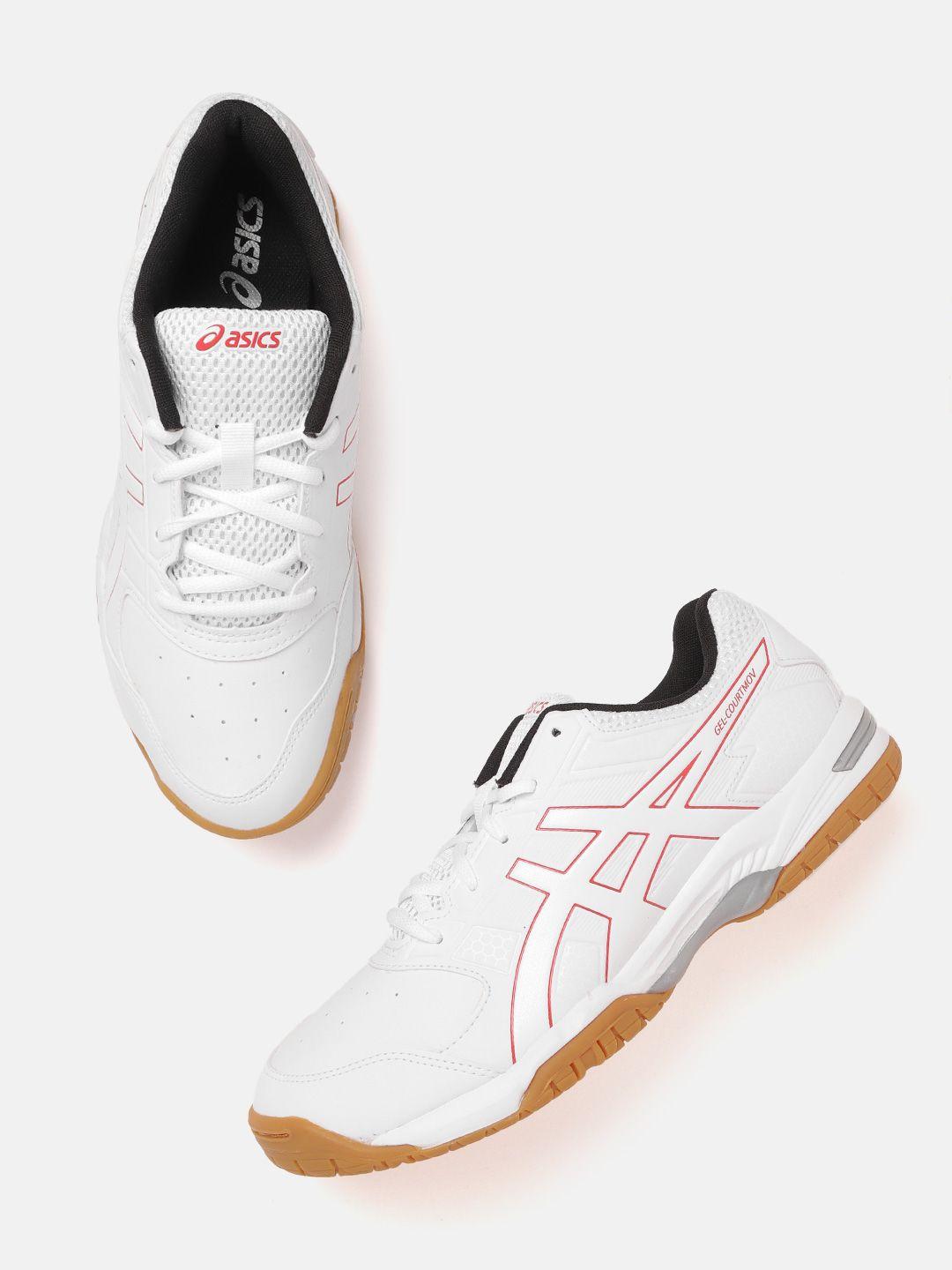 asics men white & red perforated gel-courtmov badminton shoes
