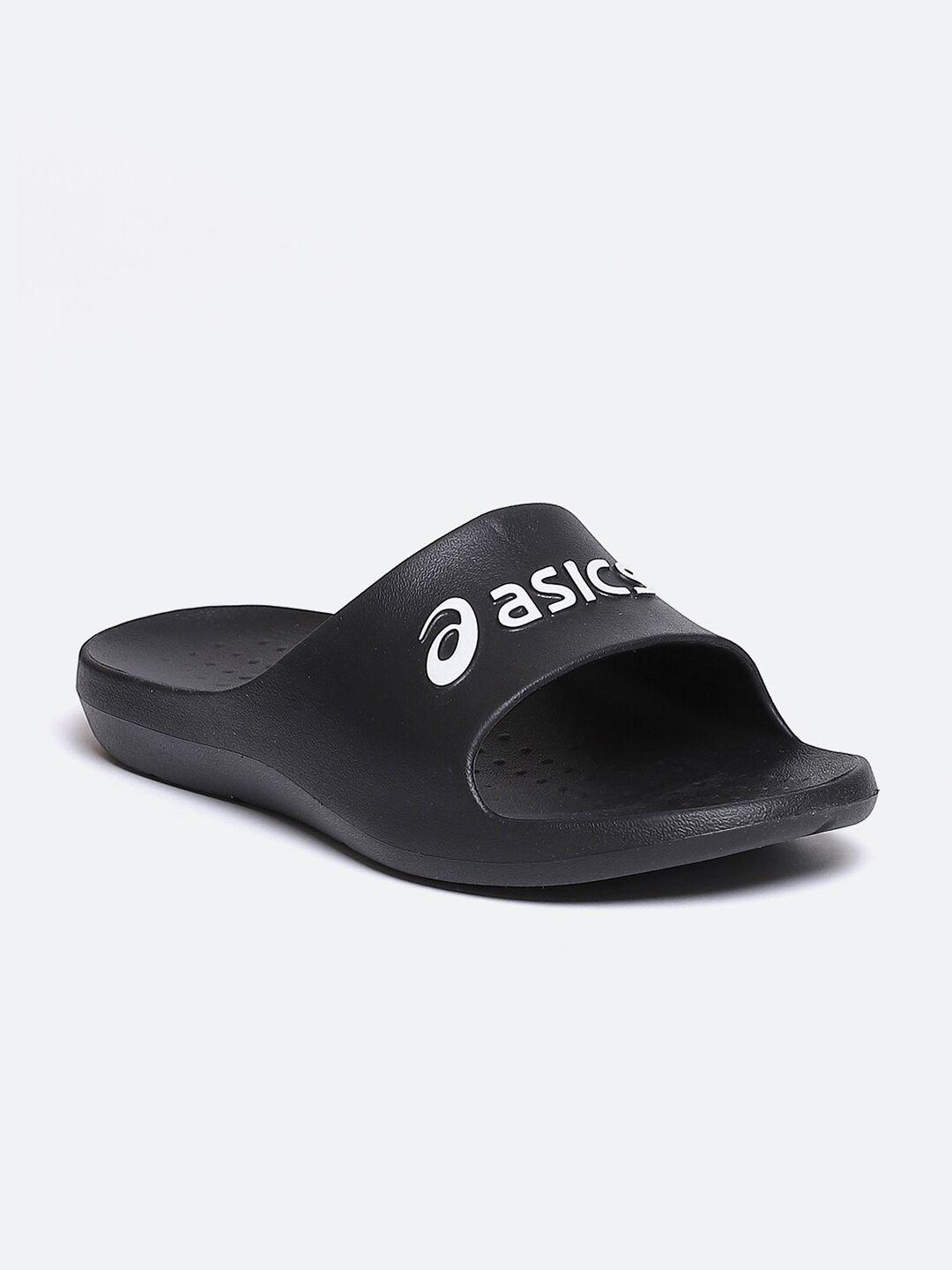 asics as001  unisex black  white printed sliders