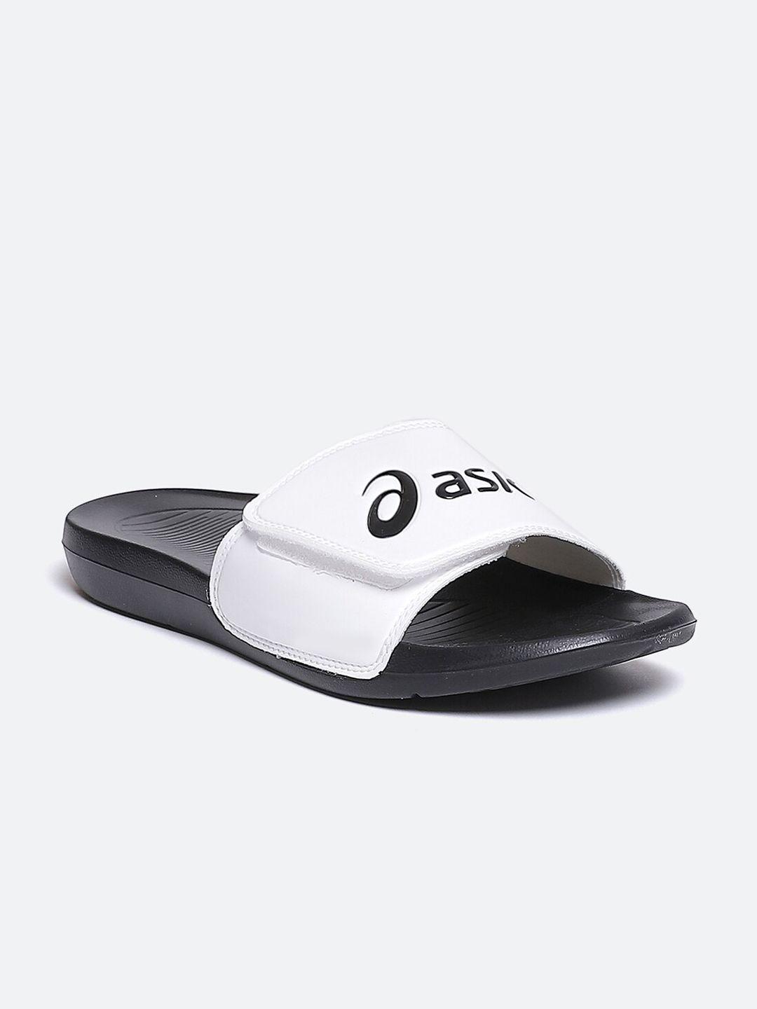 asics as002  unisex black  white printed sliders