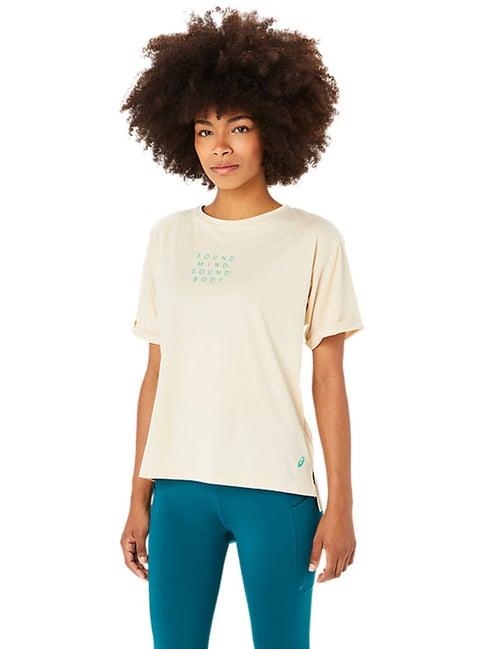 asics beige cotton printed sports t-shirt