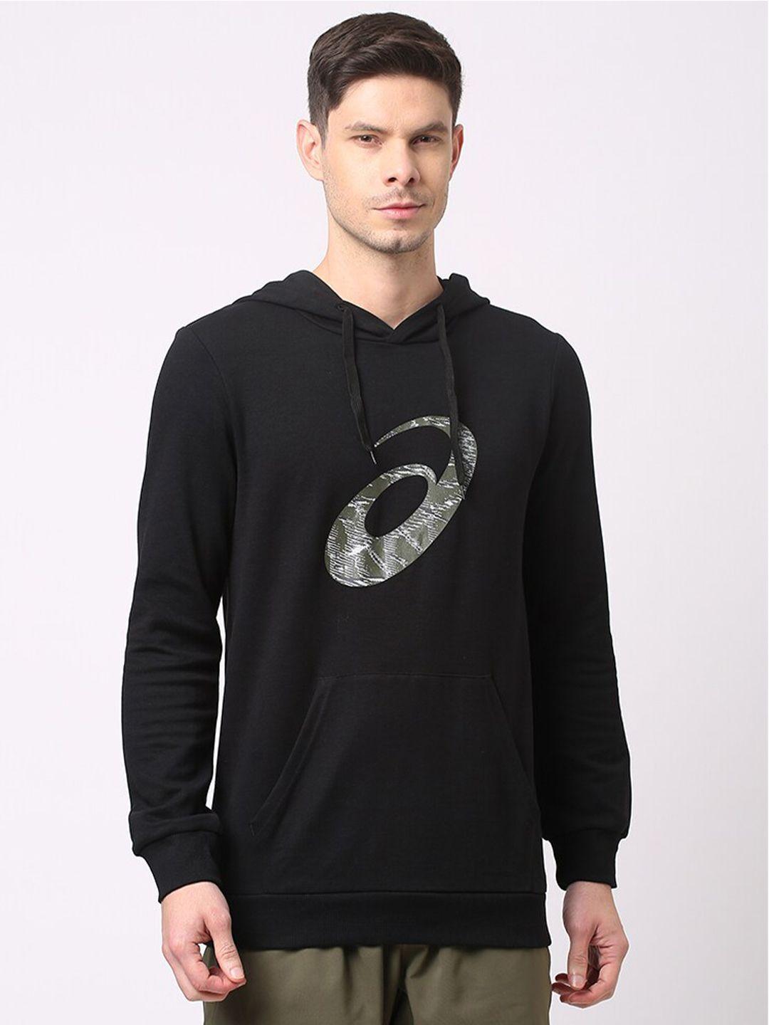 asics big spiral logo printed hooded pullover sweatshirt