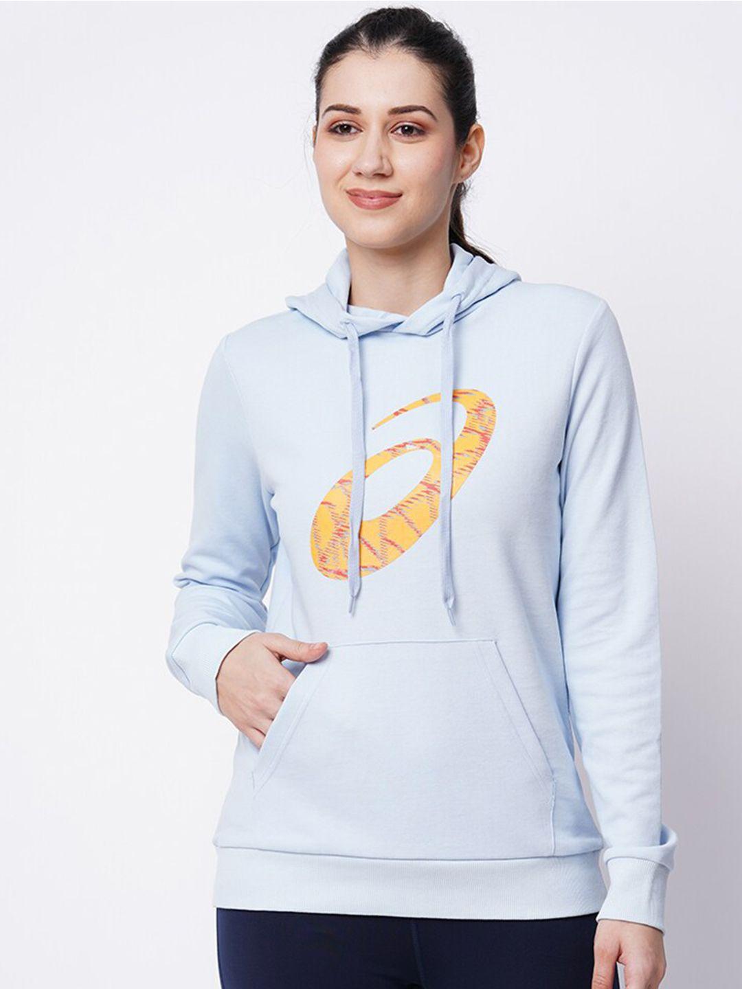 asics big spiral logo printed hooded pullover sweatshirt