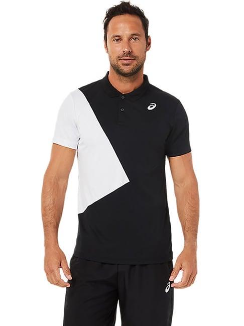 asics black & white court regular fit polo t-shirt