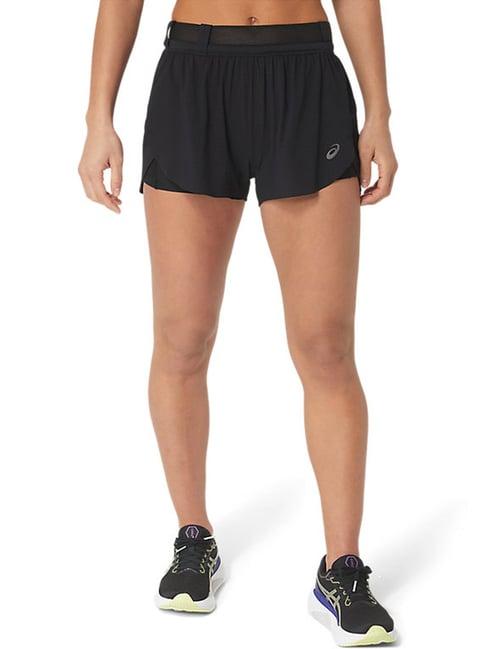 asics black mid rise sports shorts