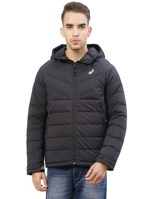 asics black quilted hooded jacket
