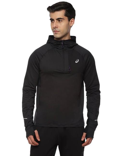 asics black regular fit hooded sweatshirt