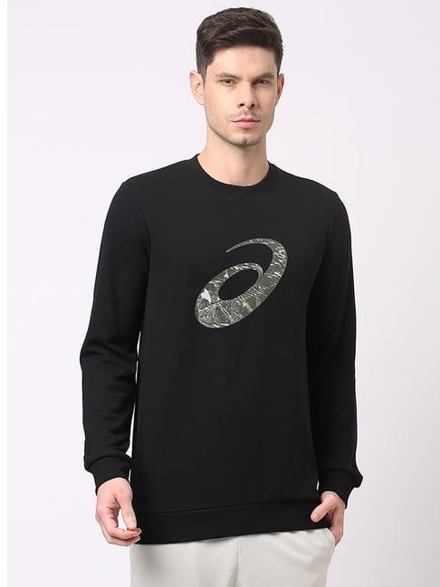 asics black regular fit logo print sweatshirt