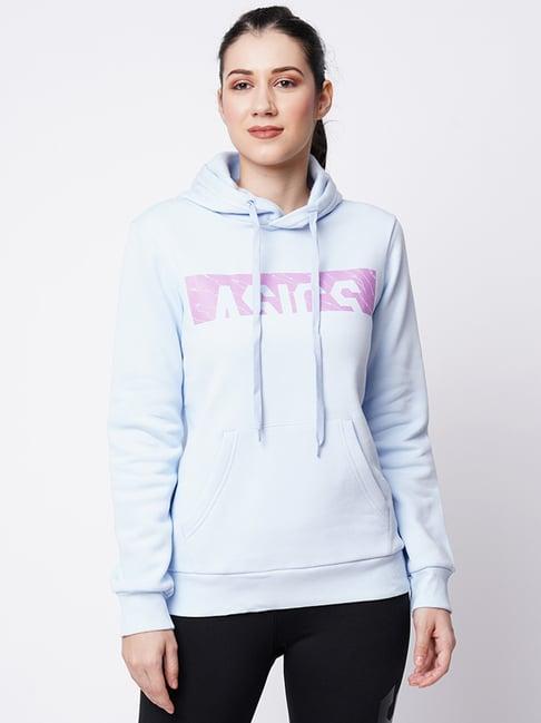 asics blue logo print hoodie