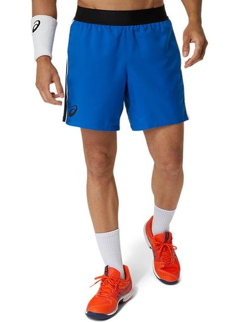 asics bright blue slim fit colour block sports shorts