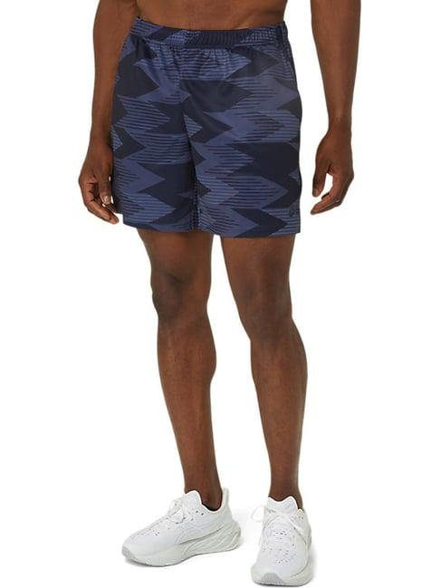 asics dark blue regular fit printed sports shorts