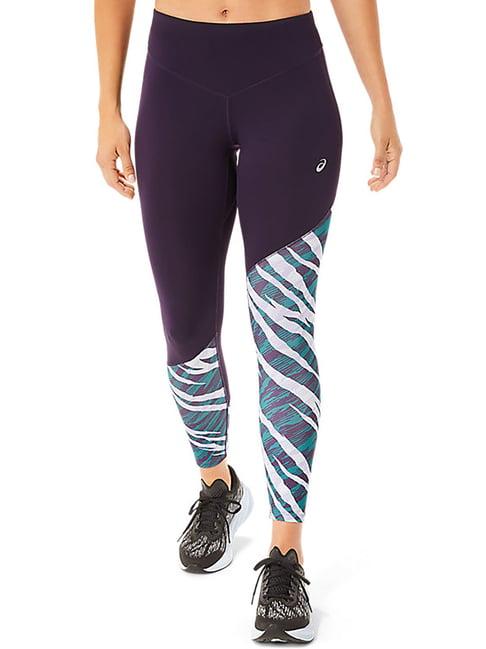 asics dark purple printed tights