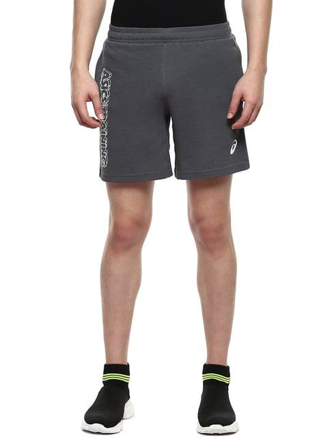 asics grey regular fit printed sports shorts