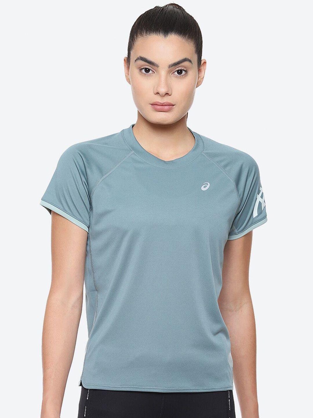 asics icon ss green brand logo printed raglan sleeves sports tshirts