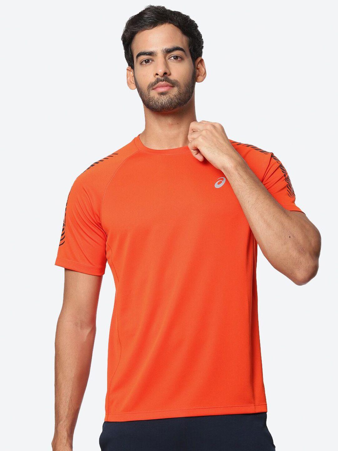 asics icon ss men orange solid t-shirt