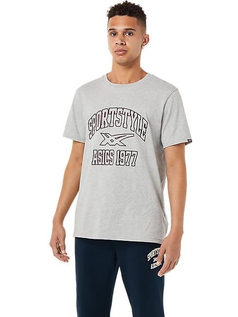 asics light grey printed round neck t-shirt