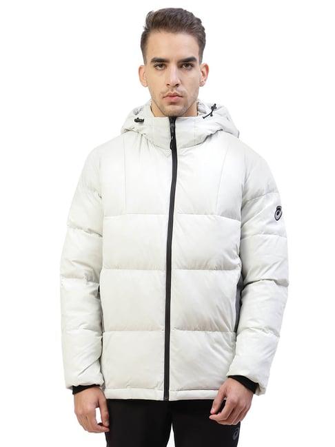 asics light grey quilted hooded jacket
