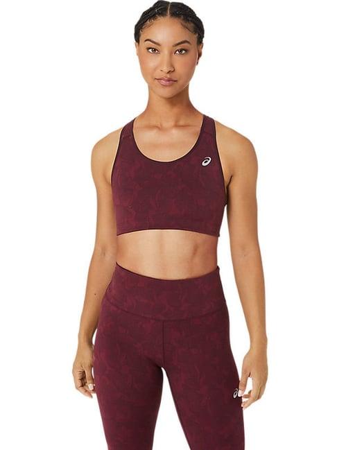 asics maroon jacquard pattern sports bra