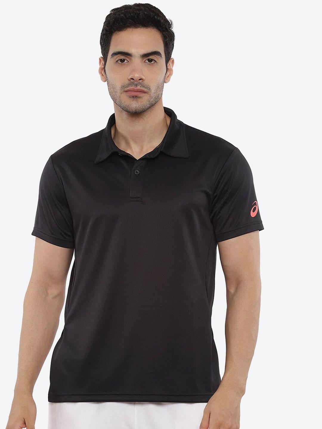 asics men black polo collar t-shirt